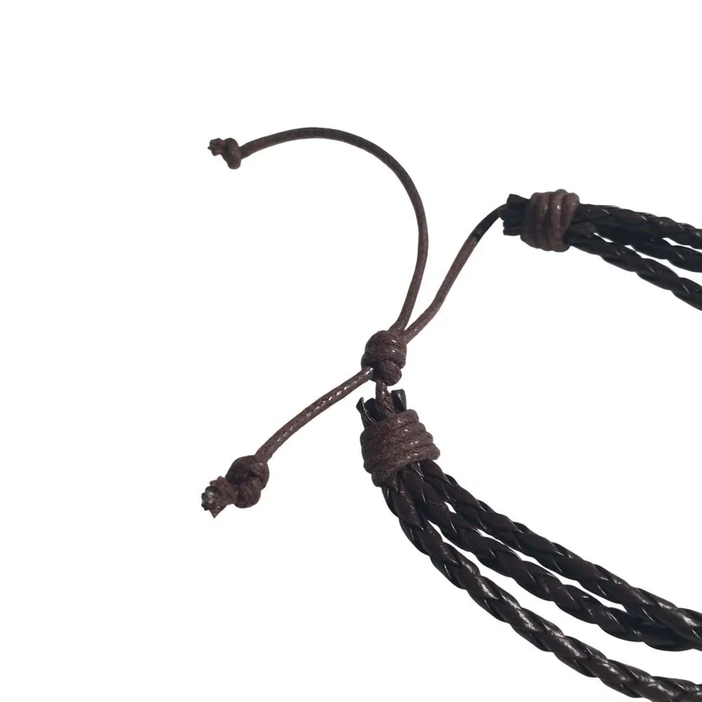 Braided Leather Adjustable Bracelet Dark Brown Unisex Cord Stylish Handmade Gift